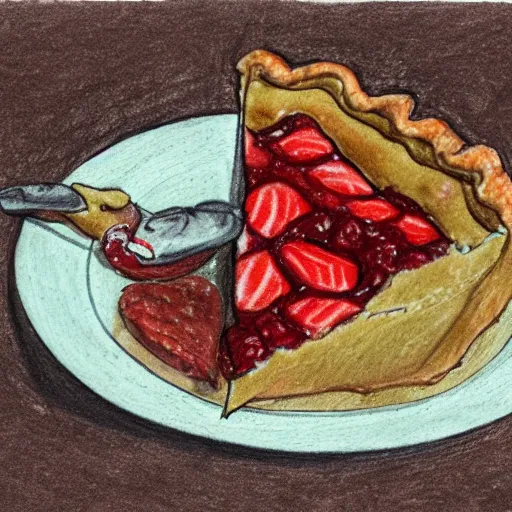 Prompt: sketch of a frog eating a strawberry pie,