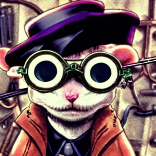 Image similar to a rat with steampunk googles, by Hideaki anno