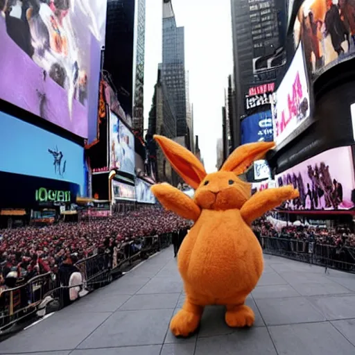 Prompt: A giant rabbit terrorizing Times Square New York(REUTERS)