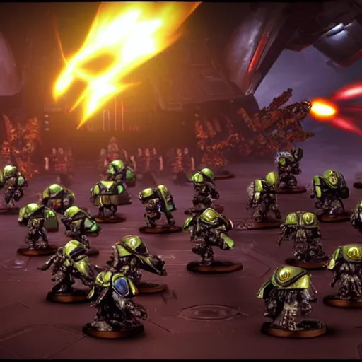 Prompt: Astartes Space Marines fight against space orcs in an epic battle, futuristic style 4K