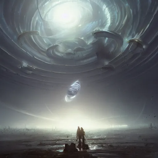 Image similar to swarm of wormholes hovering around a man by greg rutkowski