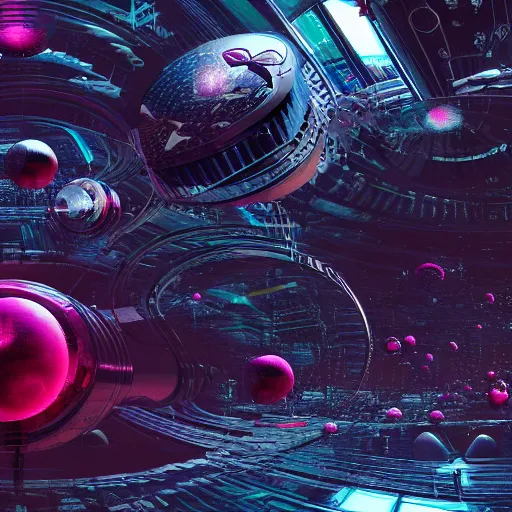 Prompt: cyberpunk dyson swarm attacked by giant alien spaceship, panorama view, detailed digital art, multiple objects, 8k