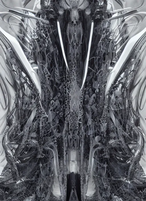 Image similar to cyberpunk noir by zaha hadid, iris van herpen and rick owens. highly detailed, hyper - real, very beautiful, intricate fractal details, very complex, opulent, epic, mysterious, polished, futuristic design, trending on deviantart and artstation