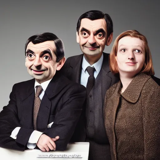 Image similar to A portrait mr bean teams up with a group photo of mr beans and a female Mr Bean, everyone has a Mr Bean face, perfect faces, 50 mm, award winning photography