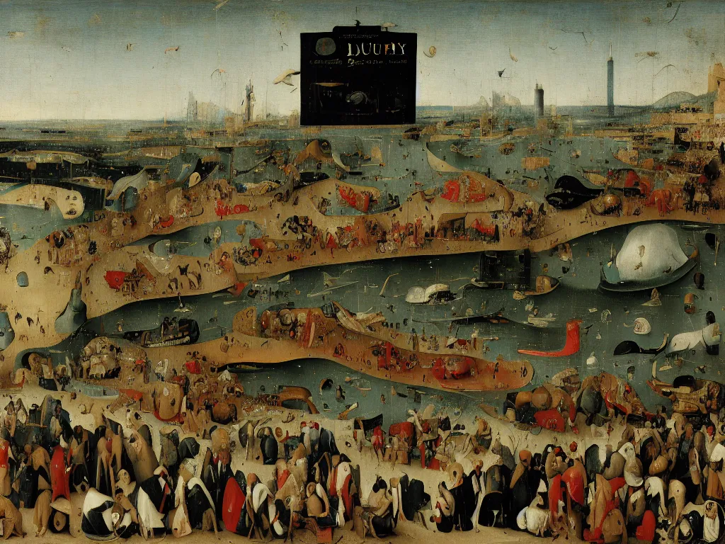 Image similar to lorries stuck in a queue at dover by hieronymus bosch, 4 k