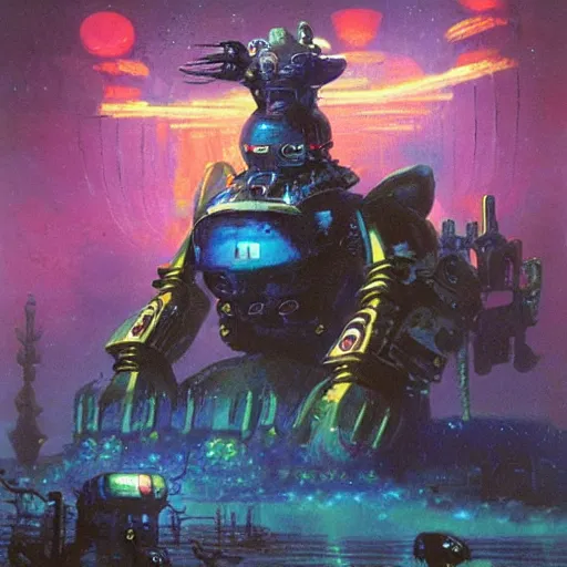 Image similar to a large anthropomorphic beetle shaped mecha by paul lehr and moebius