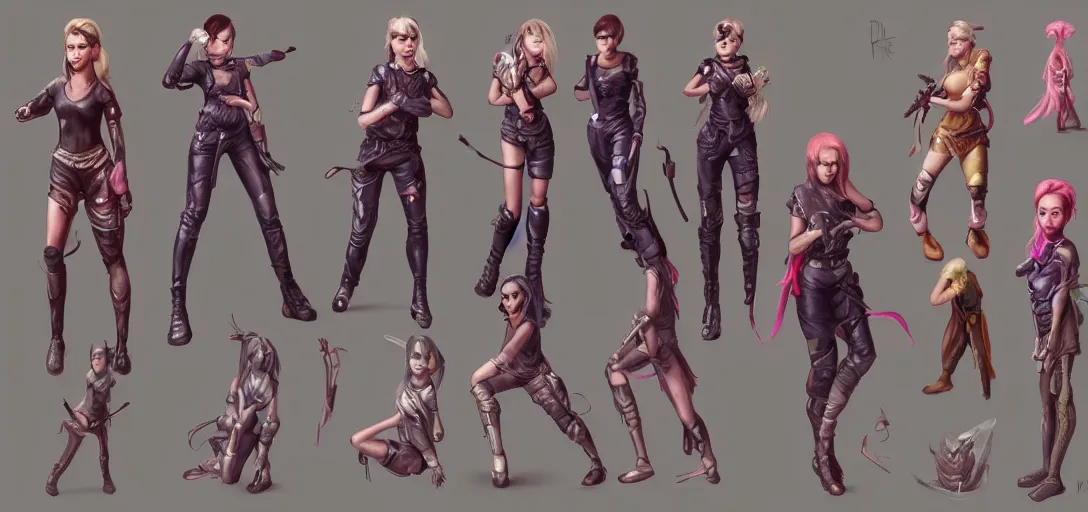 Character Sheet Concept Art Of Female Video Game | Stable Diffusion