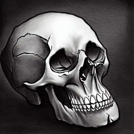 Image similar to drawing of a skull, digital art, dramatic lighting, ultra detail, creepy, book cover