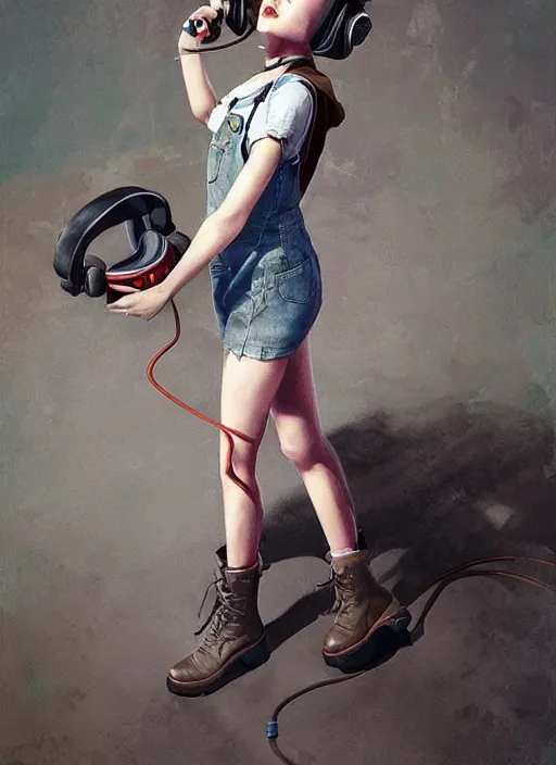 Prompt: digital _ painting _ of _ girl with headphones, overalls, combat boots _ by _ filipe _ pagliuso _ and _ justin _ gerard _ symmetric _ fantasy _ highly _ detailed _ realistic _ intricate _ port