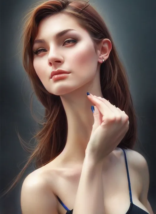 Image similar to photo of a gorgeous young woman in the style of stefan kostic, realistic, sharp focus, 8 k high definition, insanely detailed, intricate, elegant, art by stanley lau and artgerm