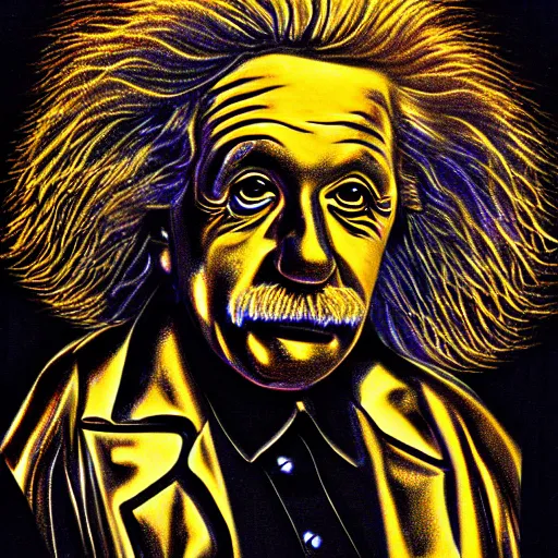 Prompt: metallic einstein portrait