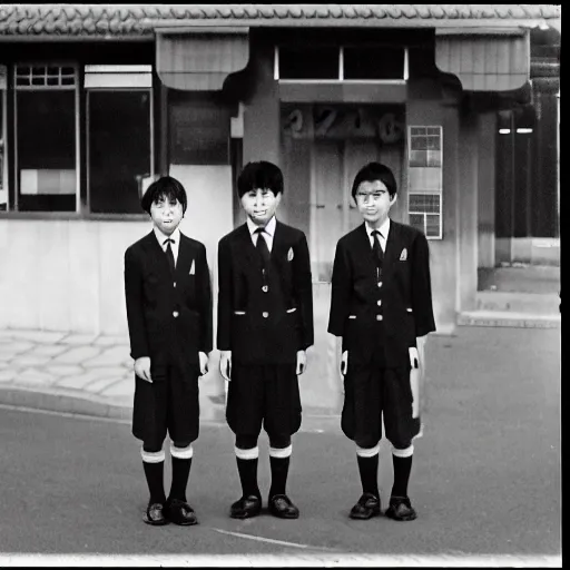 Prompt: japanese middle school boys in school uniform, 3 5 mm fujifilm, courtesy of kyodo news