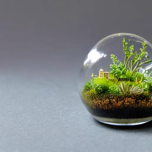 Image similar to a terrarium with sizewell b nuclear power plant diorama inside on top of a minimalist table, lit from the side