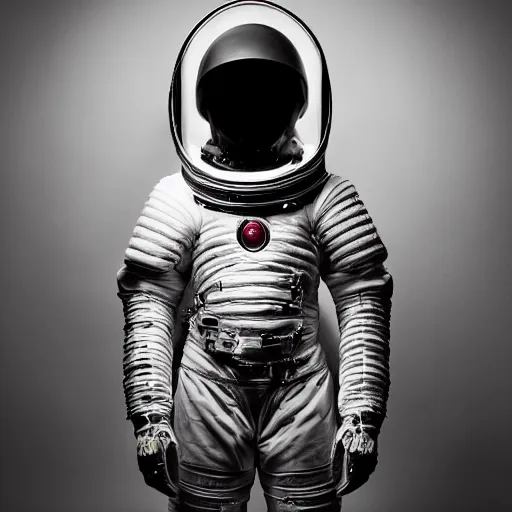 Prompt: a portrait of a beautiful young male wearing an alexander mcqueen armor in the shape of a space suit , photographed by andrew thomas huang, artistic