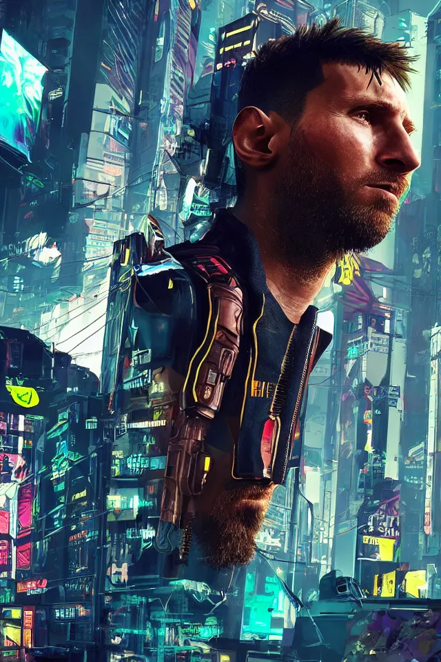 Prompt: Messi as a cyber/cyberpunk 2077/realistic/very detailed/HDR/steampunk