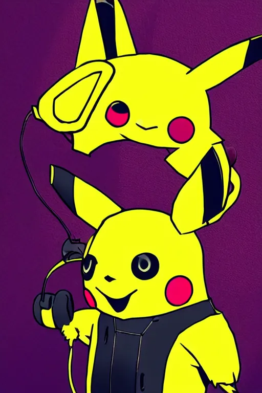 Image similar to Cyberpunk Pikachu wearing headphones