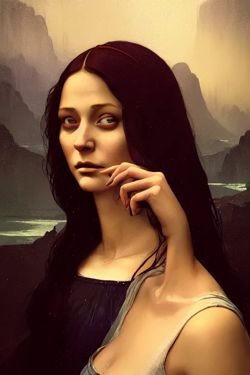 Image similar to beautiful portrait of a woman, negative no not mona lisa pose, gta v, stephen bliss, unreal engine, fantasy art by greg rutkowski, loish, rhads, ferdinand knab, makoto shinkai and lois van baarle, ilya kuvshinov, rossdraws, tom bagshaw, global illumination, radiant light, detailed and intricate environment