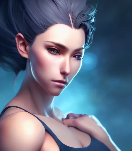 Prompt: beautiful portrait of a gorgeous personal trainer who looks like Selene from Returnal , character design by charlie bowater, ross tran, artgerm, and makoto shinkai, detailed, soft lighting, rendered in octane