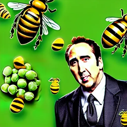 Prompt: not the bees with nicholas cage, but with peas