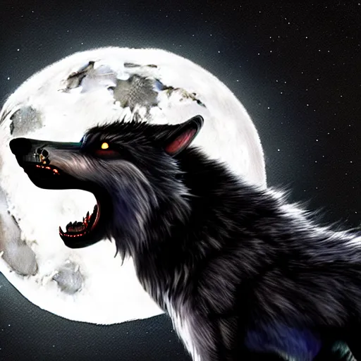 Image similar to werewolf howling at the full moon, photorealistic, artstation