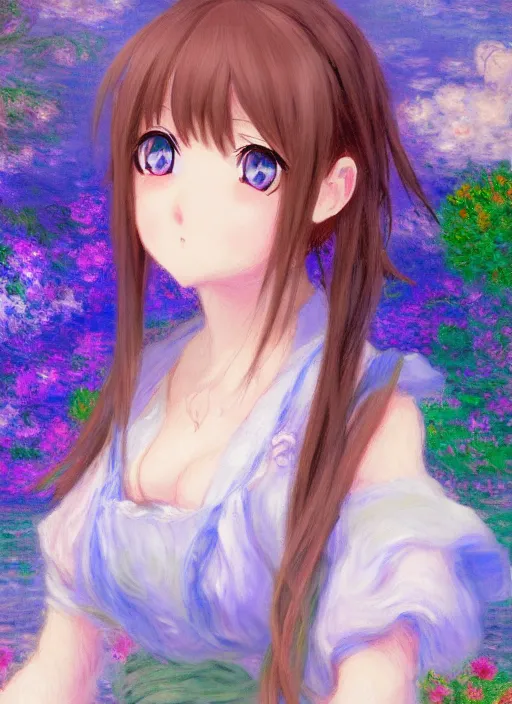 Image similar to an extremely cute girl, very anime, trending artwork, 4 k, anime painter studio, an impressionist style by claude monet