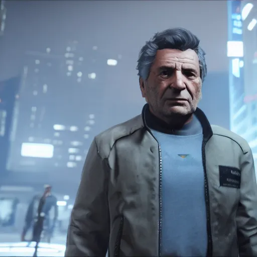 Prompt: peter falk as hank from detroit: become human, 4k screenshot