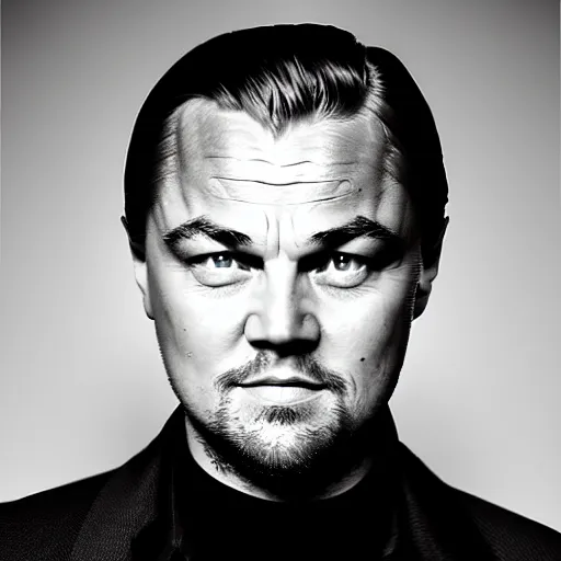 Image similar to detailed studio portrait of leonardo dicaprio holding tiny jar of tincture. watching ar camera. studio light, polished look, solid background, ad, fashion photography, by pierpaolo ferrari and maurizio cattelan, 3 5 mm photograph, david lachapelle, canon eos c 3 0 0, 8 k