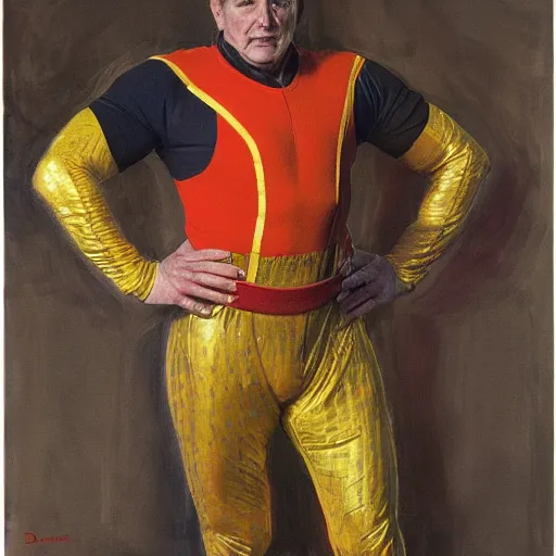 Prompt: portrait of a man with a spandex soviet union costume, by donato giancola.