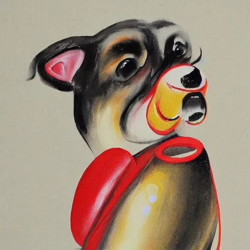 Image similar to high quality vintage brush painting of hot dog and coke by isami kondo