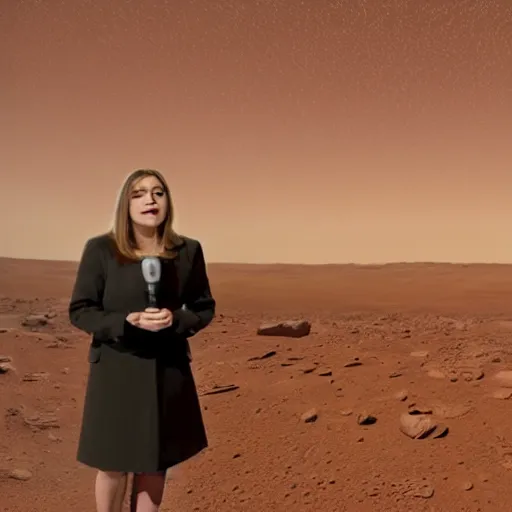 Prompt: weather reporter reporting the weather on mars
