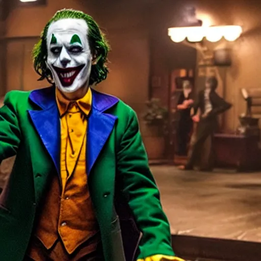 Prompt: film still of Jerry Seinfeld as joker in the new Joker movie