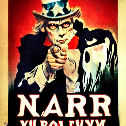 Prompt: uncle sam, horror film poster