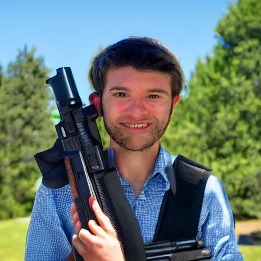 Prompt: default guest profile picture with a gun