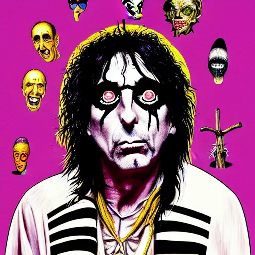 Image similar to graphic illustration, creative design, alice cooper as a nun, biopunk, francis bacon, highly detailed, hunter s thompson, concept art