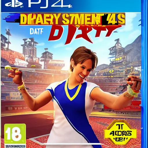 Image similar to video game box art of a ps 4 game called darts with mary lou retton, 4 k, highly detailed cover art.