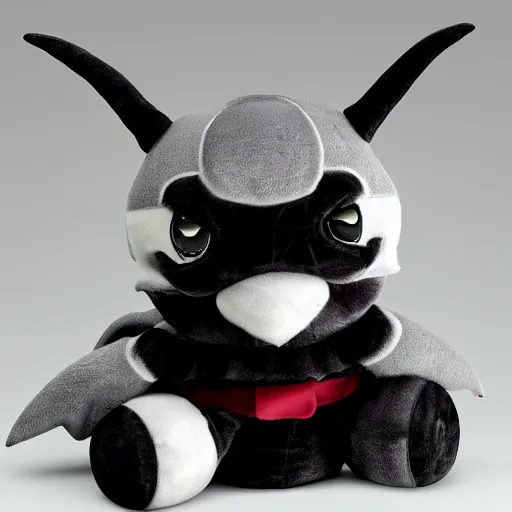 Prompt: cute fumo chibi plush imp knight, black and white with hearts, soft shadow, vray