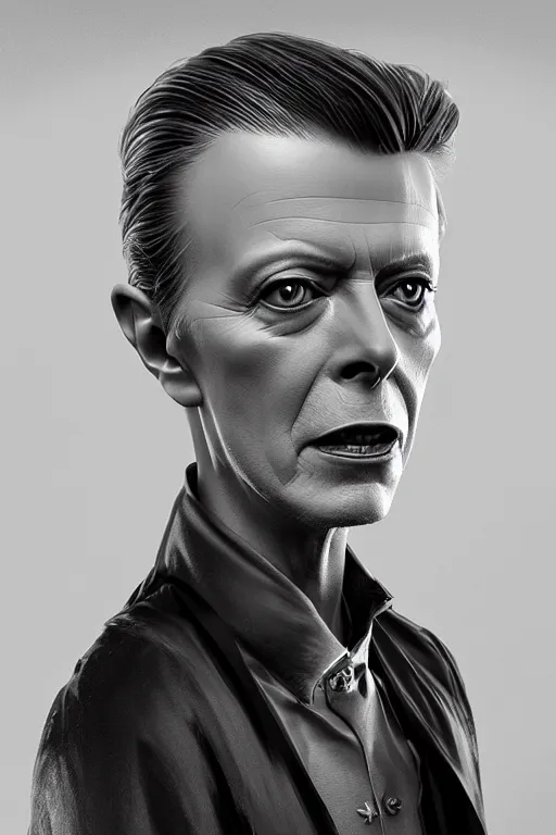 Prompt: hyper realistic David Bowie, elegant, digital painting, concept art, illustration, , smooth, sharp focus, high detail, octane render, 8k, iridescent accents, deep blacks