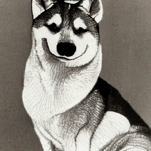Image similar to Photo of a Shiba Inu in the style of Dorothea Lange