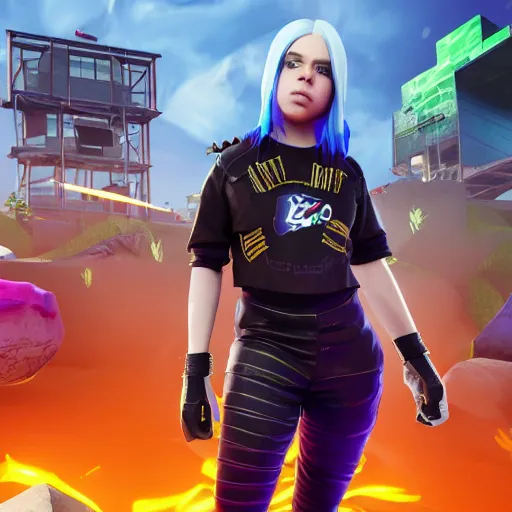 Prompt: Billie Eilish as a fortnite video game character, unreal engine render, 4k