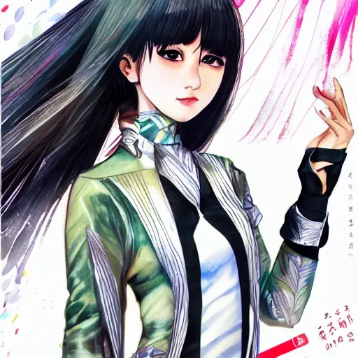 Image similar to a perfect, realistic professional digital sketch of a J-Pop idol girl in style of Marvel, full length, by pen and watercolor, by a professional Chinese Korean artist on ArtStation, on high-quality paper