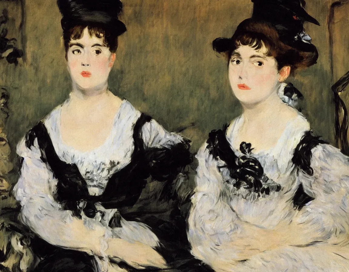 Image similar to edouard manet. a close up portrait of a marie lefebure.