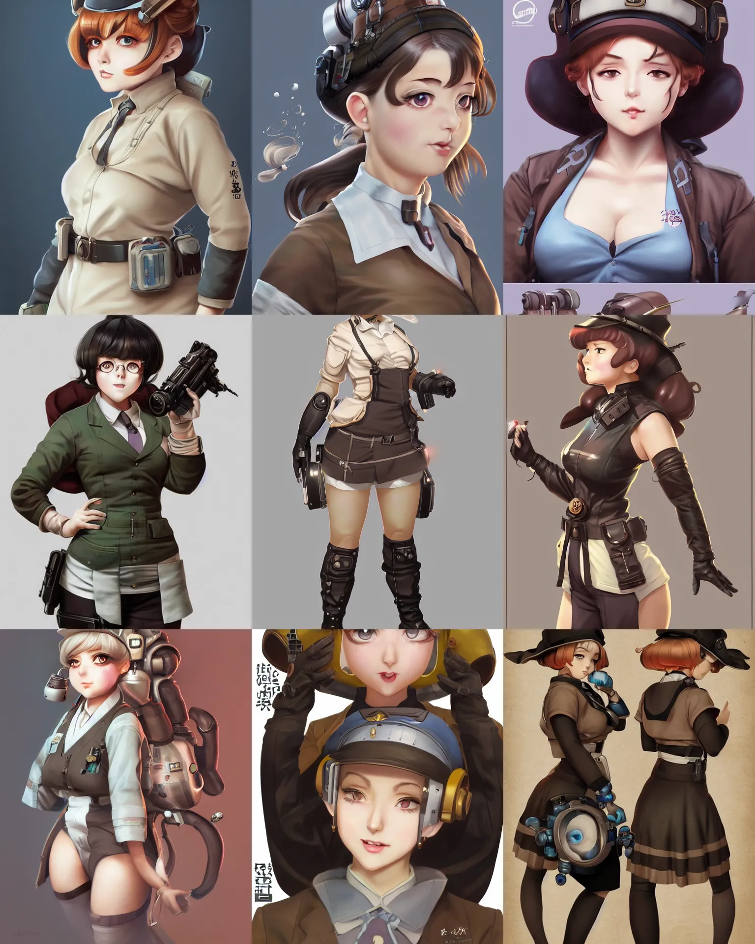 Prompt: A beautiful, slightly chubby female dieselpunk scientist, official Genshin Impact character concept, anime, kawaii, photorealism, by Artgerm and Sakimichan, professional character designer, trending on Artstation, deviantart, highly detailed, cgsociety