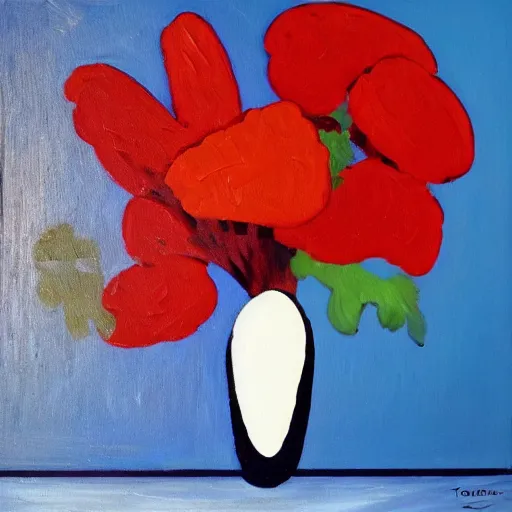 Image similar to a painting of red flowers in a red vase, a gouache by tom wesselmann, pixabay contest winner, naive art, acrylic art, oil on canvas, fauvism