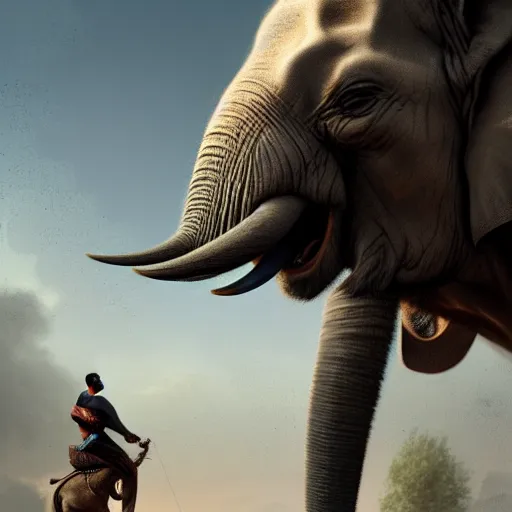 Image similar to a movie still of lebron james riding an elephant dramatically, dramatic, cinema style, digital art, art by greg rutkowski, detailed face, realistic, artstation, deviantart