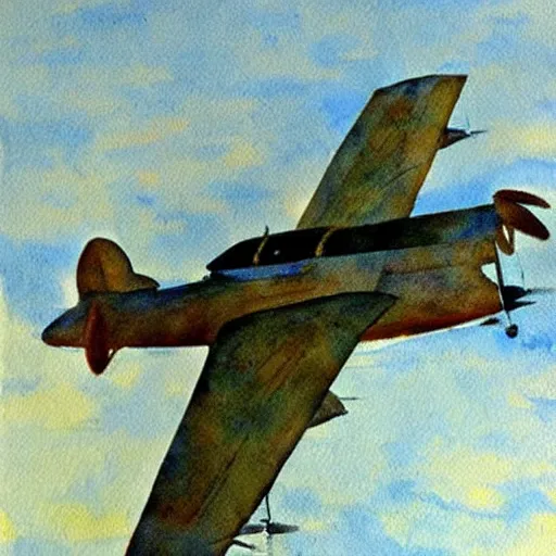 Prompt: flying airplane, watercolor painting by john singer sargent, beautiful artwork