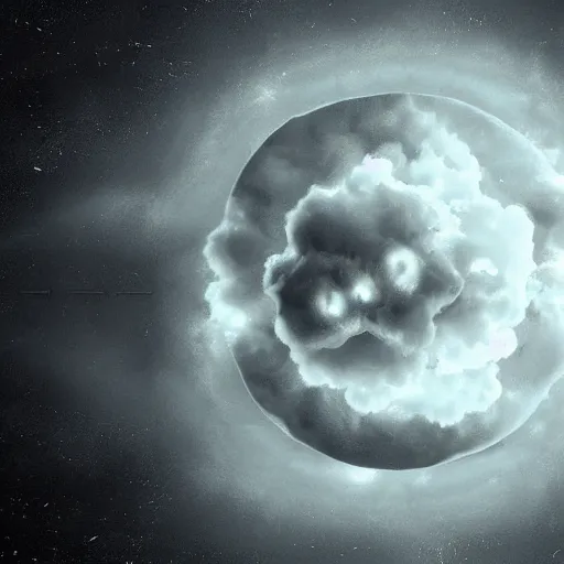 Prompt: atomic nucleus surrounded by clouds, dreamy lighting, digital art, art station