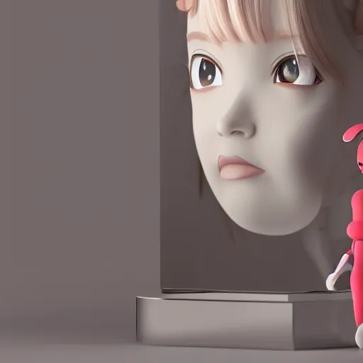 Prompt: cute fumo plush of a plastic shining robot girl in the mirror looking at reflection, vray, asymmetry