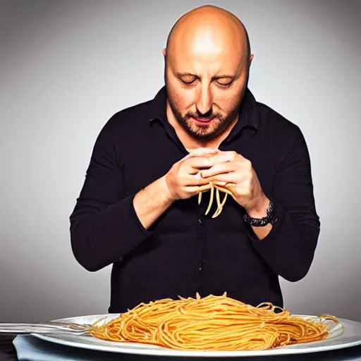 Prompt: joe bastianich puking spaghetti