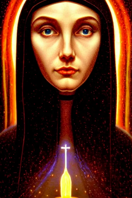 Prompt: a photorealistic detailed cinematic image of a face portrait of a beautiful young slender nun apprentice, spiritual science, grace, prayer, soul perculates, portrait, by david a. hardy, kinkade, lisa frank, orthodox christianity