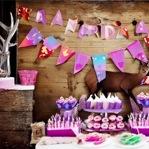 Image similar to twi deers having a cool birthday party, photo, highly detailed